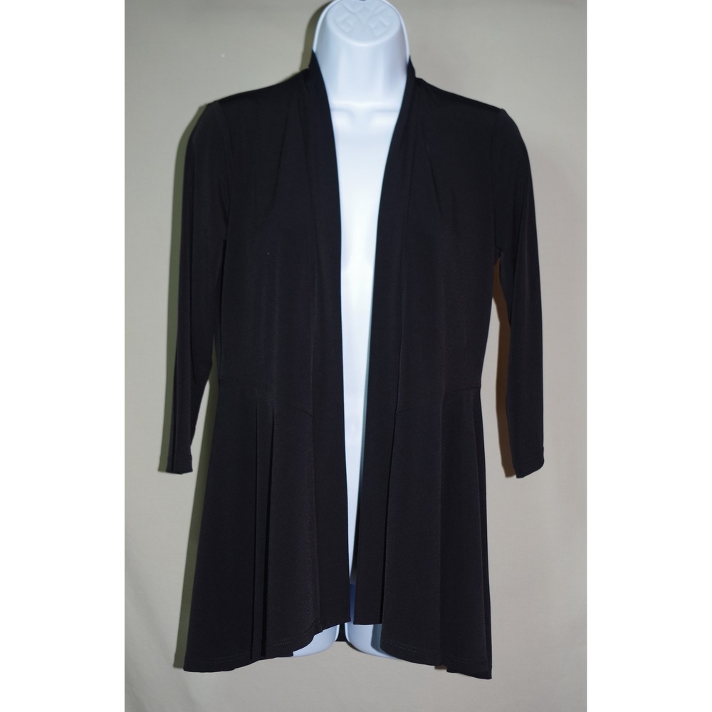 Susan Graver XXS Liquid Knit Black Open Front Peplum Cardigan Long Sleeve